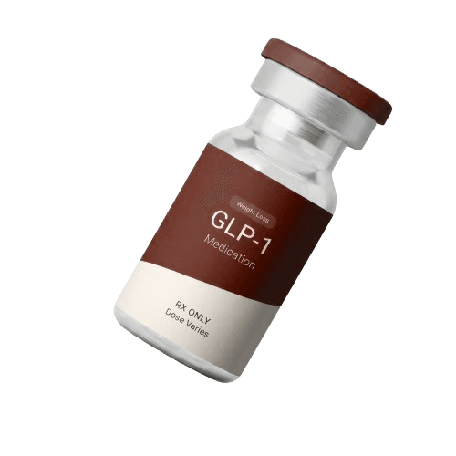 A vial of compounded GLP-1 medication, labelled for weight loss, prescription only.